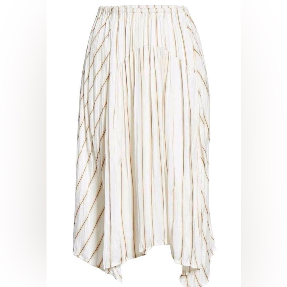 VINCE CRINKLED PANEL STRIPED SILKY OPTIC WHITE MIDI SKIRT SIZE MEDIUM $325 NWT